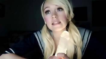 adorable pale girl enjoys practicing swallowing penises